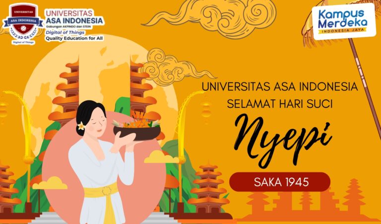 Ucapan Selamat Hari Nyepi 2025 dari Universitas Asa Indonesia dengan latar simbol keheningan dan kedamaian